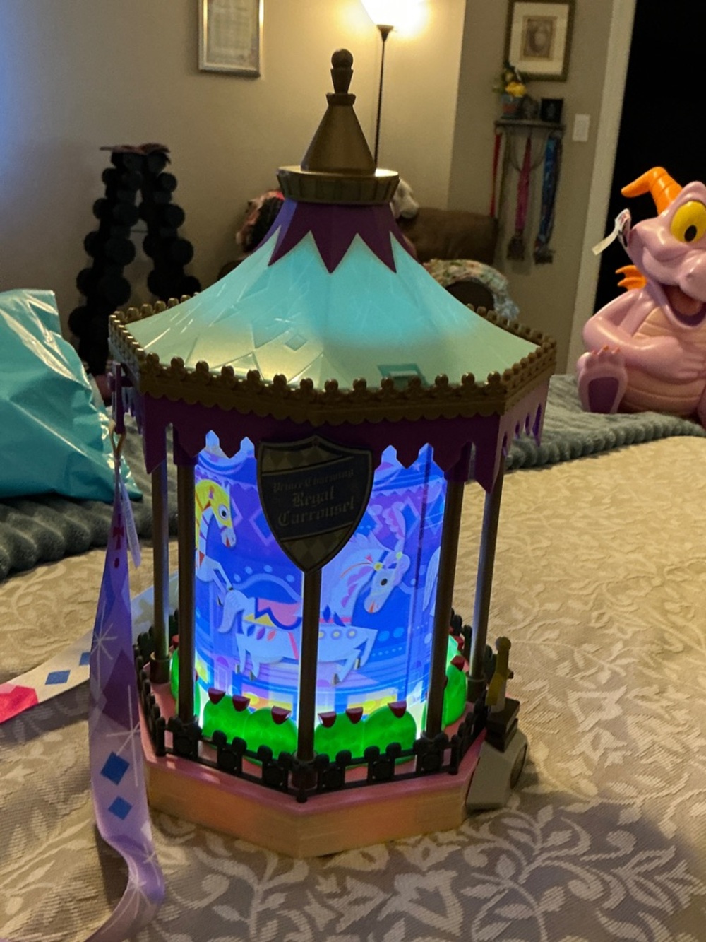Disney Light-Up musical Carousel  popcorn bucket- Pink, Aqua & Gold Accents